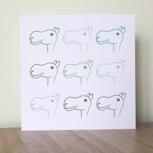 Greetings card green camel 3x3 Isabell Schulz